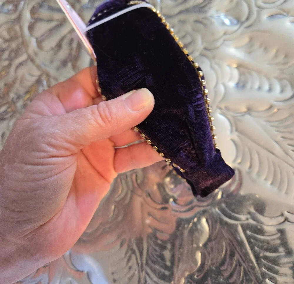 Juicy Couture Velvet Knotted Headband with Gold Bead Trim